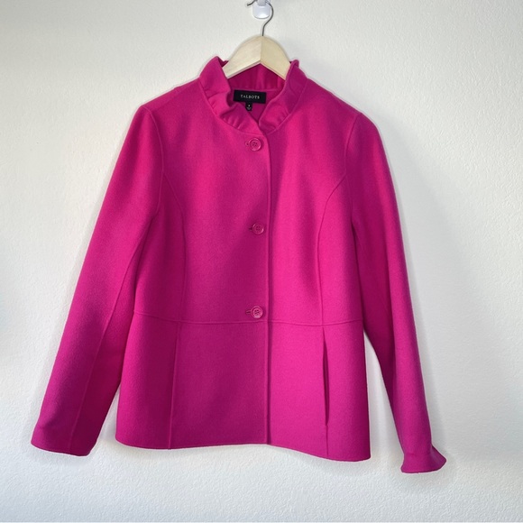 Talbots Jackets & Coats Talbots Pink Wool Coat With Ruffle Neck
